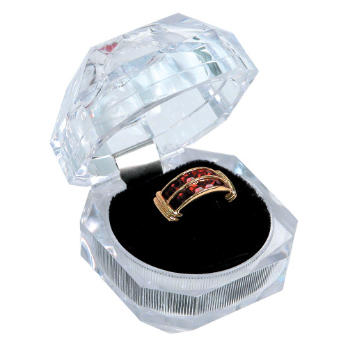 Crystal clear ring box, 1 3/4" x 1 3/4" x 1 3/4"H ,Diamond cut
