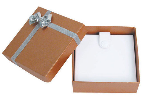 Bow tie bangle-snap box, 3 3/8" x 3 3/8" x 1 3/8", SHIMMER COPPER