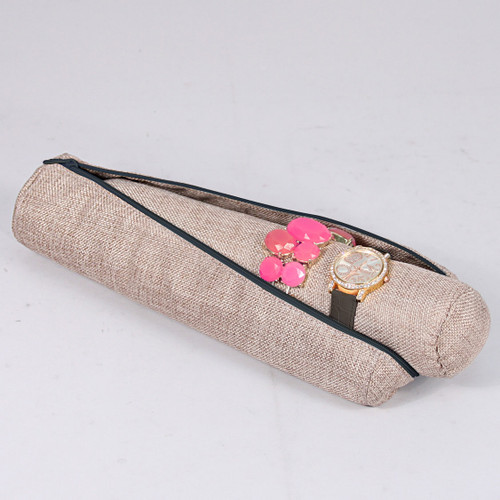Jewelry BRACELET/WATCH roll with zipper pouch, 3" Dia. x 11 3/4"L , burlap