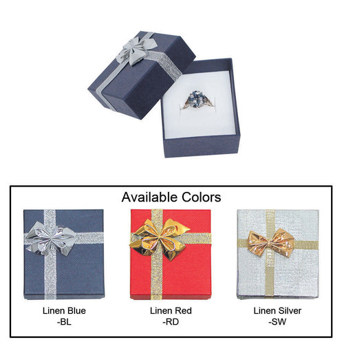 Linen bow tie ring box , 2" x 2 1/8" x 1 3/8" , Choose from various Color