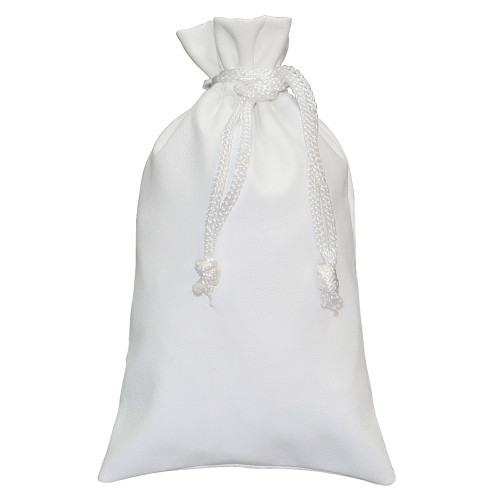 White Leather Drawstring Pouch, 3" x 3 1/4", price for 12 pieces