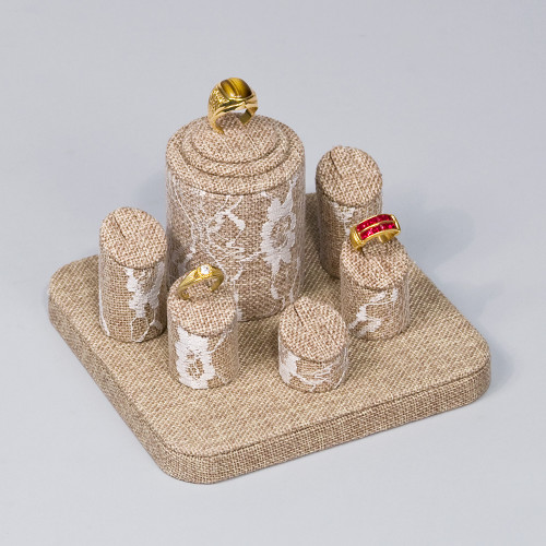 6-Ring Burlap Display, 6" x 6" x 3 5/8"H