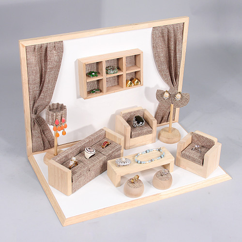 Display set (burlap,wood trim),10pcs,16.5x10.25x12"H