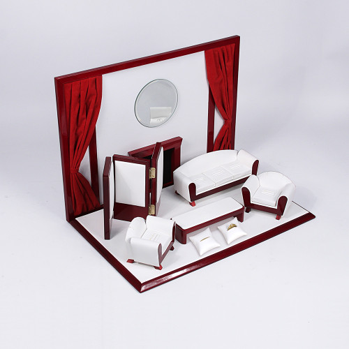 9-Piece Mini Furniture Set, 16 1/2" x 10 1/4" x 12"H, White Faux Leather with Rosewood Trim