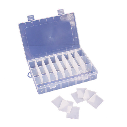 Up to 24-Compartments, Frosted White Plastic Organizer, 7 7/8" x 5 3/8" x 1 1/2"H