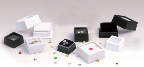 Glass Top Gem Jar with 2-side Foam (Black, White) , 1 1/2" x 1 1/2" x 3/4"H, Choose from various color, Price for 100 pieces