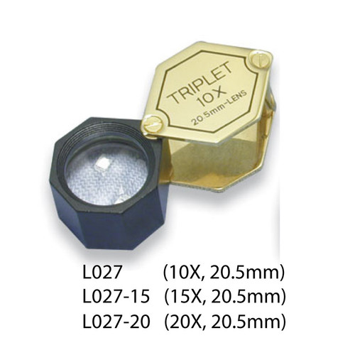 Triplet Glass Lens Loupe, 20.5 mm, Gold-Black