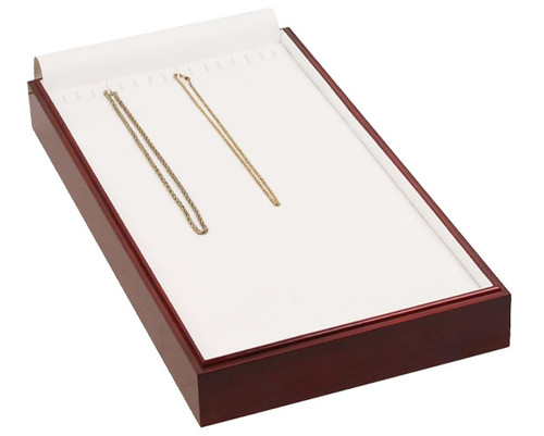 Stackable 16 Necklace Tray - Rosewood with White Leather,18" x 9 1/2" x 1 7/8"H