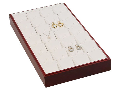 Stackable 28 Pendant/Earring Tray - Rosewood with White Leather,18" x 9 1/2" x 1 7/8"H