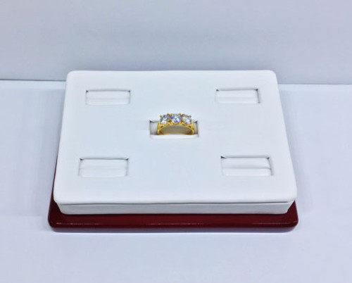Ring Display w/ Faux Leather and Wood Trim (F35-5-RW)