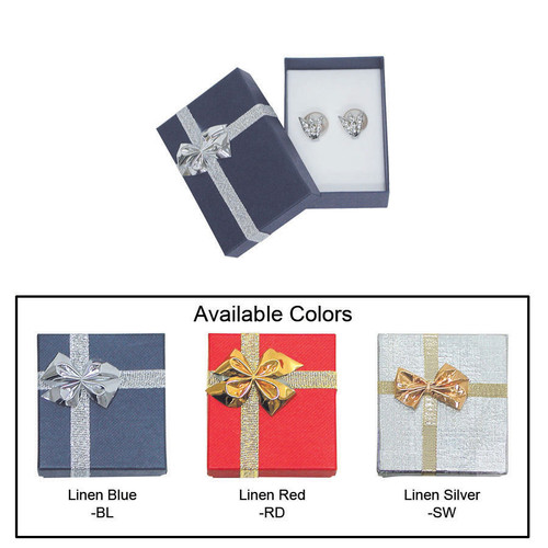 Linen bow tie earring box , 2 1/8" x 3 1/8" x 1" , Choose from various Color