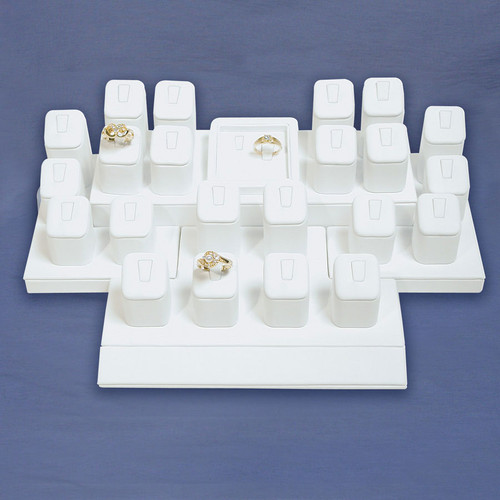 24-Ring White Faux Leather Display