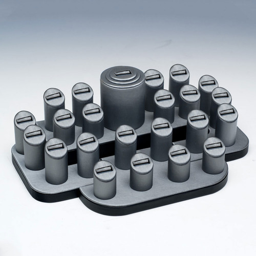 23-Ring Slot Steel Grey Faux Leather Display