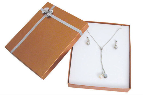 Large Combination ring earring necklace box , 5 1/2" x 6 1/2" x 1 3/8", copper