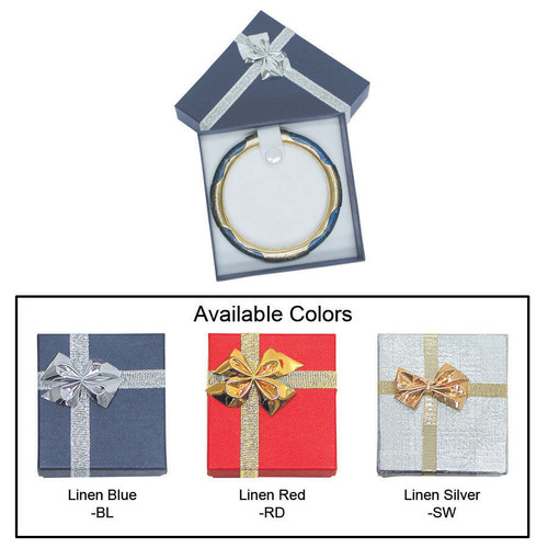 Linen bow tie bangle box , 3 3/8" x 3 3/8" x 1 3/8" , Choose from various Color