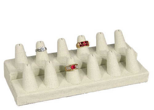 12-Finger Beige Linen Ring Display,8 1/4" x 3 1/4" x 2 1/2"H