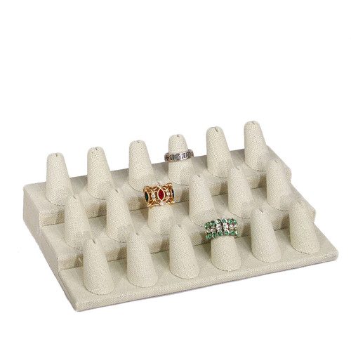 18-Finger Beige Linen Ring Display,, 8 1/4" x 4 3/4" x 2 1/2"H