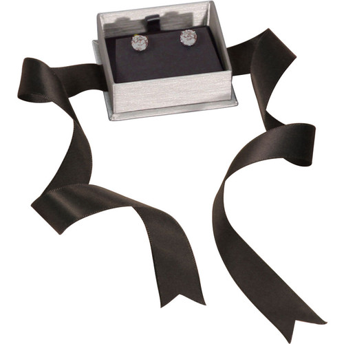 Steel Grey Earring Box with Ribbon