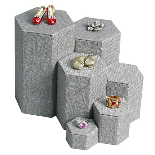 6-Piece Grey Linen Riser Set, 2"~4" diag. x 1 1/4"~ 6 1/4"H, 5 COLORS