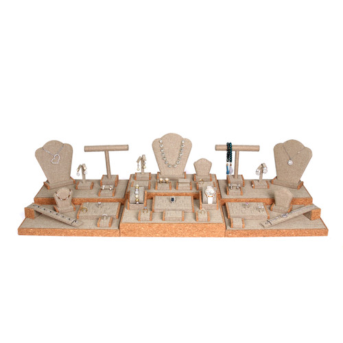Display set (burlap,cork trim),35pcs, 44.25x16.5x10.75"H