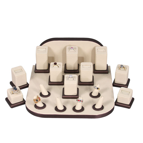 Display set (beige leather,brush brown trim),18pcs,11x11x5"H