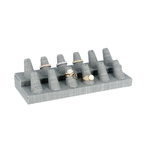 12-Finger Grey Ring Display, 8 1/4" x 3 1/4" x 2 1/2"H