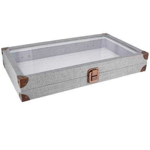 Antique look case w/ glass top -linen,14.75x8.25x2.1"H,14.75" x 8.25" x 1.5"H, (Choose from various Color)