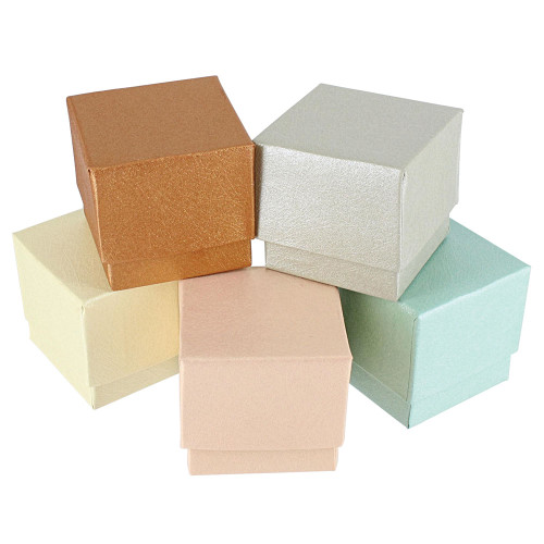 Ring Box, 1 3/4" x 1 3/4" x 1 5/8"H, Embossed Fiber, 5 Assorted Color, Price for 100 Pieces.