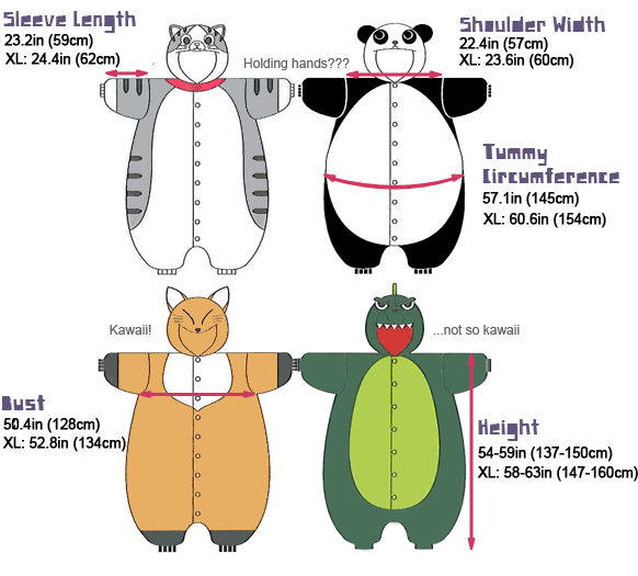 Kigurumi Onesie Size Chart