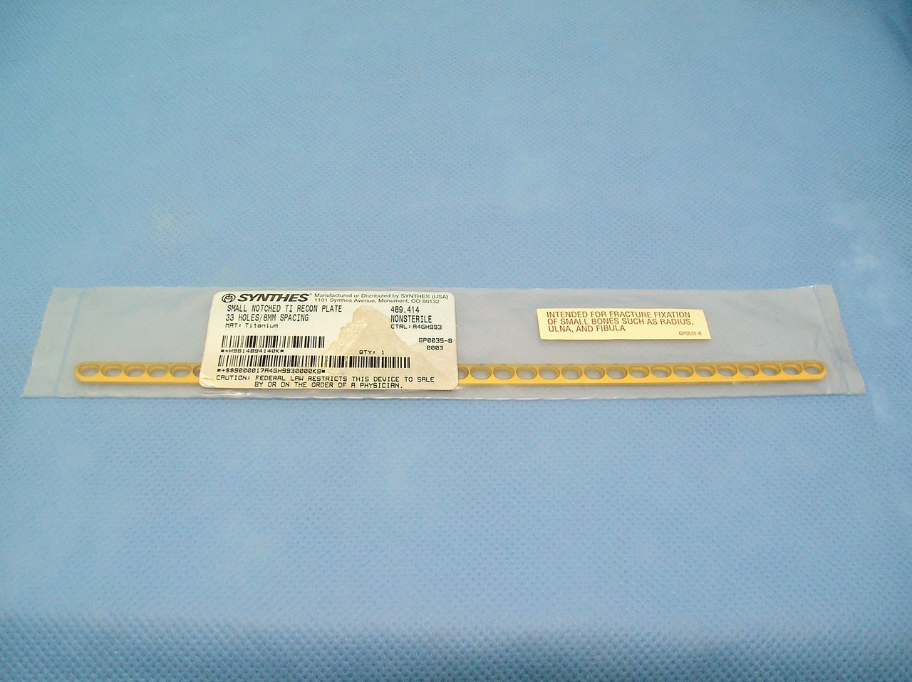 Synthes 489.414 Small Notched Titanium Reconstruction Plate DAmedical