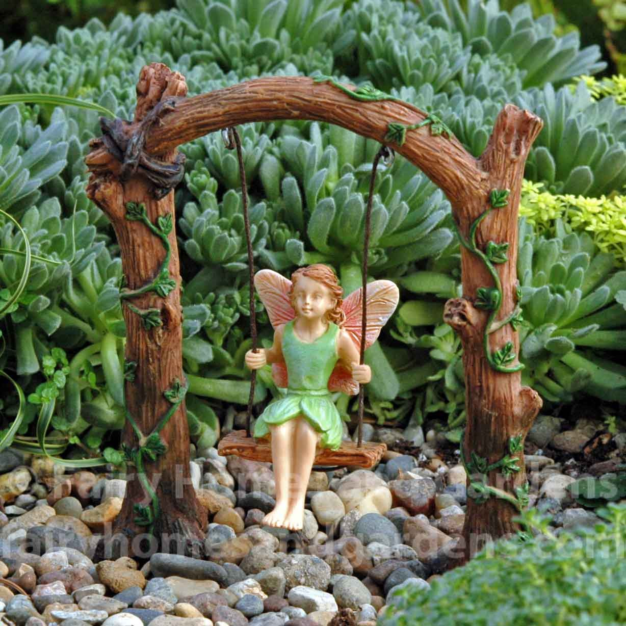 fairy on a swing garden ornament