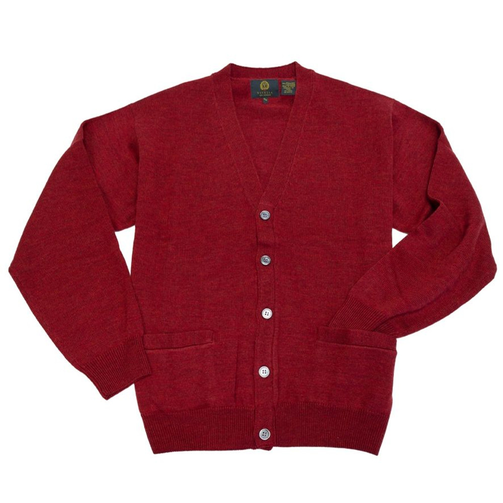 Merino Wool Button-Front V-Neck Cardigan Sweater in Admiral Red by ...