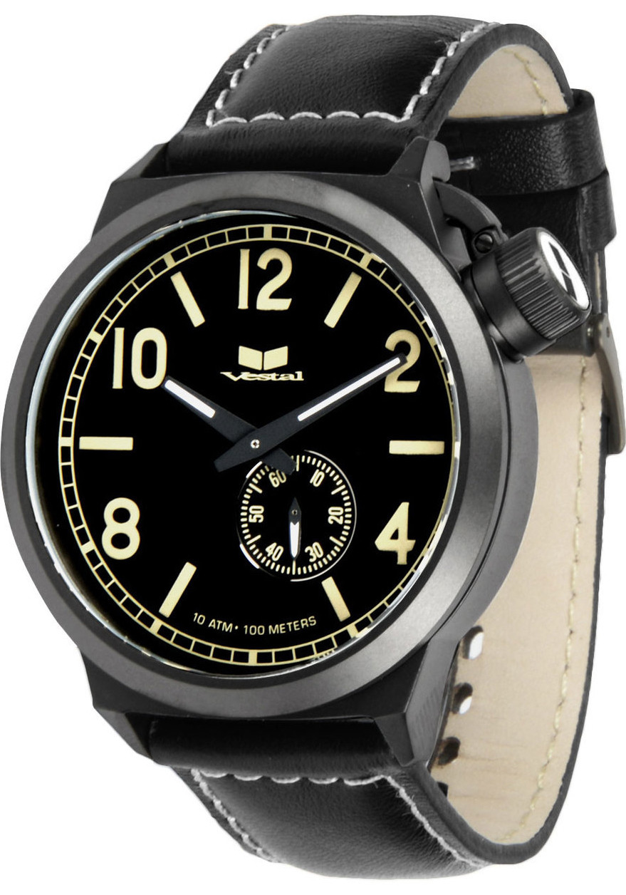 unique daily vintage deal Watches.com  Leather Canteen VESTAL Black/Sand  CTN3L10