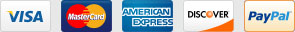 We Accept: Visa, MasterCard, American Express, Discover, and PayPal