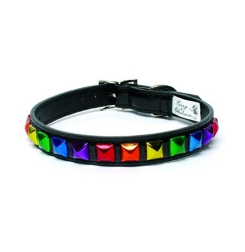 Rainbow Pyramid Stud Dog Collar