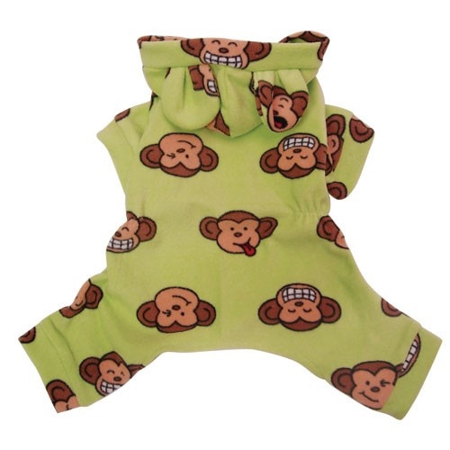 Green Silly Monkey Hooded Fleece Dog Pajamas with Ears