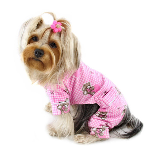 Pink Flannel Teddy Bear Dog Pajamas