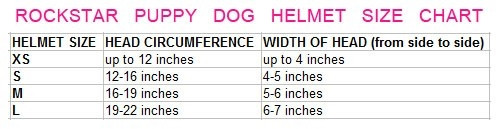 dog helmet size chart