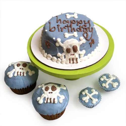 Blue Punk Rock Skull Dog Birthday Cake