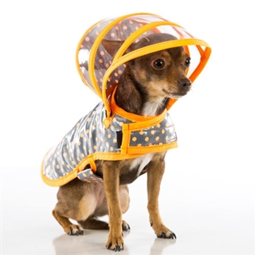 Dog Raincoat - Orange/Grey Polka Dot