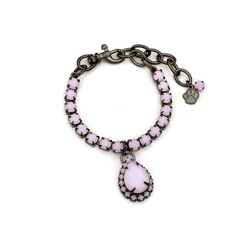 Gunmetal Dog Necklace with Large Pink Pear Drop Stone