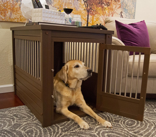 brown designer dog crate